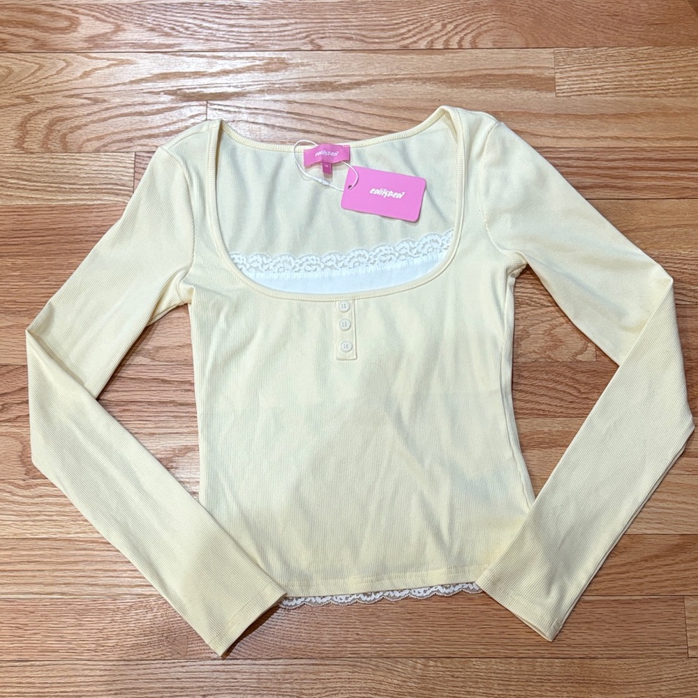Edikted butter yellow lacy long sleever